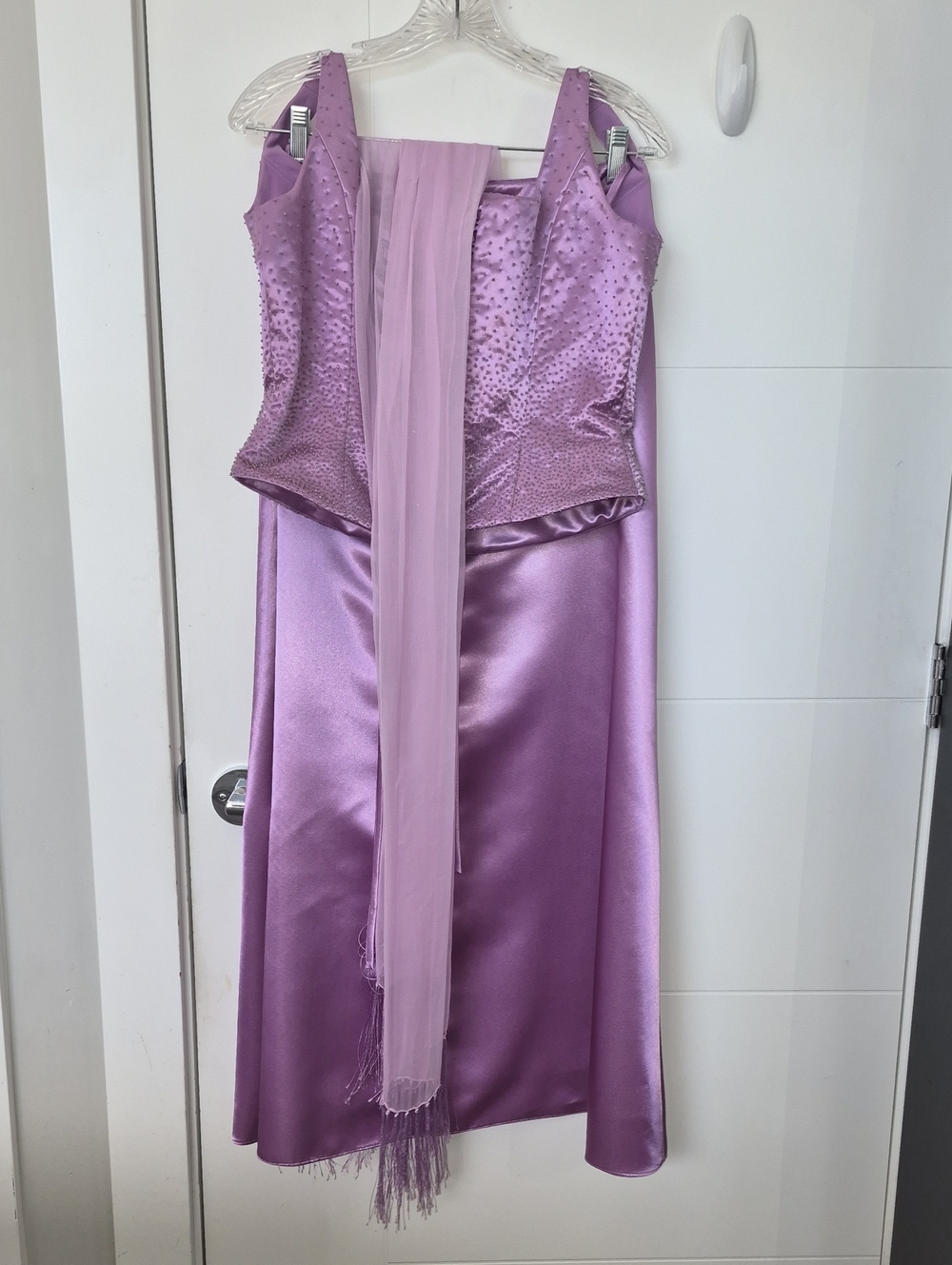 Handmade Lilac Satin and Beaded 2 Piece Skirt with Scarf